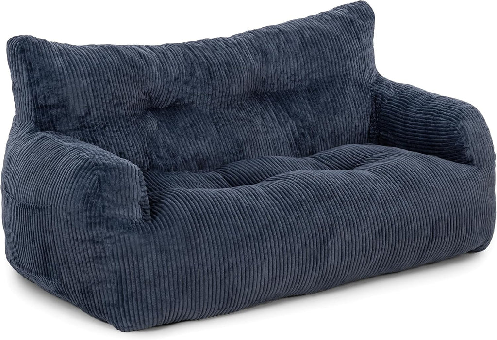 Pamapic 59" Bean Bag Chair,2 Seat Loveseat Sofa,Ultra Soft Dutch Velvet,Fluffy Comfort Washable Cover,Corduroy Lazy Sofa Bed for Adults,Fit Living Room, Bedroom,Outdoor Spaces,72h Rebound,Blue