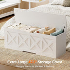 Homleke 47.2" Extra-Large Wooden Storage Chest – Farmhouse Toy Box, Entryway Bench, Bedroom Storage, Safety Hinge, Easy Assembly, White