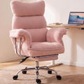 Dowinx Big and Tall Office Chair, Ergonomic Desk Chair with Thick Cushion, Wide Seat & Armrests Computer Gaming Chair,High Back Reclining Teddy Fleece Criss Cross Chair with Foot Rest, Pink