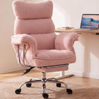 Dowinx Big and Tall Office Chair, Ergonomic Desk Chair with Thick Cushion, Wide Seat & Armrests Computer Gaming Chair,High Back Reclining Teddy Fleece Criss Cross Chair with Foot Rest, Pink