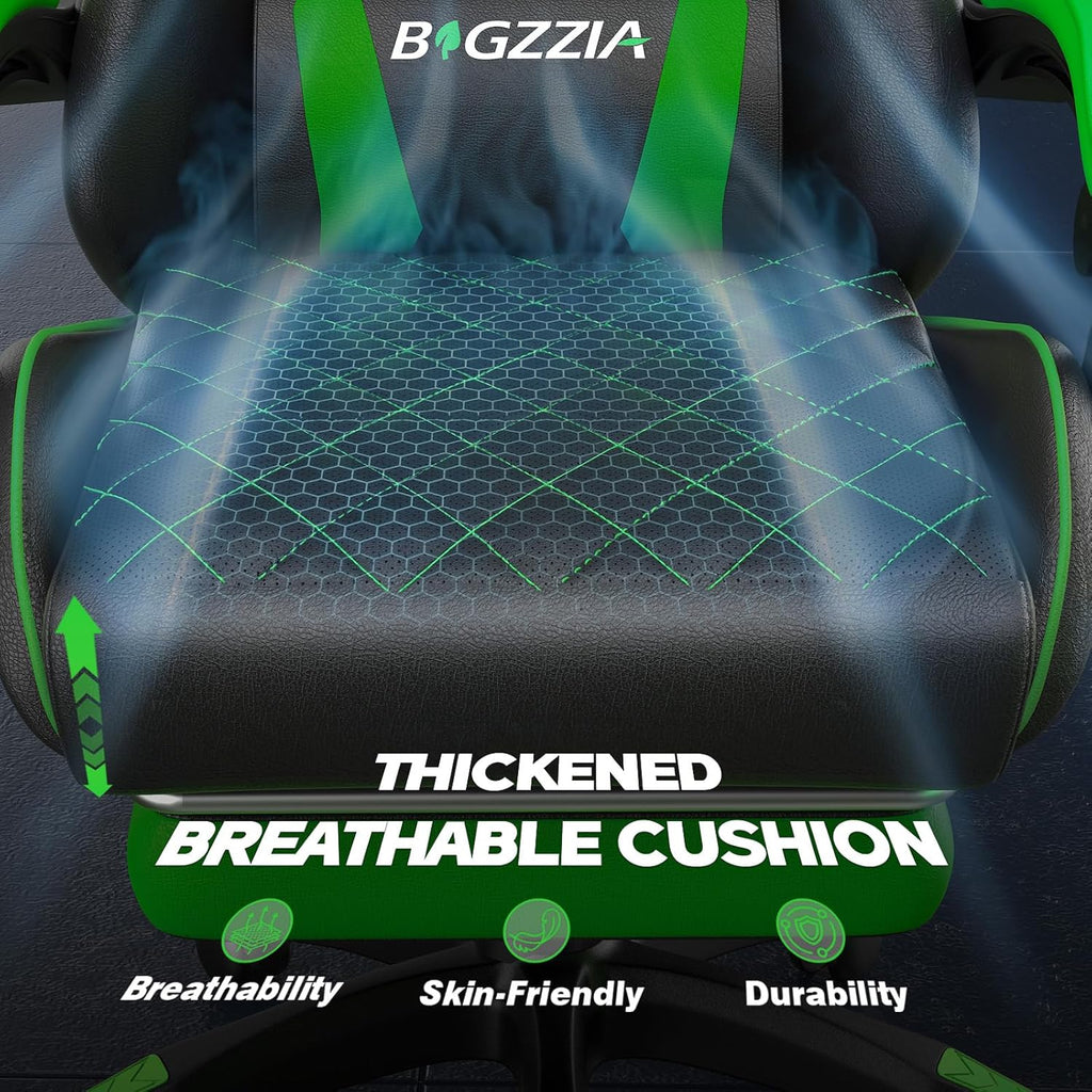 Bigzzia Gaming Chair with Footrest, Ergonomic Computer Game Chair with 20'' Wide Seat, Adjustable Lumbar Support, Headrest, 90°-135° Reclining Gaming Chairs for Adults, Black Green