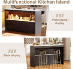 PAKASEPT 43'' Modern Kitchen Island with Storage,Imitation Marble Island Table with LED Lights & Cabinet for Kitchen, Dining Table for 4,Dining Room,Living Room,Home Bar,Black