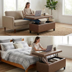 Homebeez 42 inch Lift Top Storage Ottoman Bench, Modern Faux Leather Rectangular Ottoman with Storage for Living Room, Bedroom, Entryway, Tan