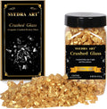 Syedra Crushed Glass for Crafts, Crushed High Luster Chips, Glitter, Broken Glass Pieces, Bar, Vase, Garden Decoration, 3-6mm, 410G (Shiny Gold)
