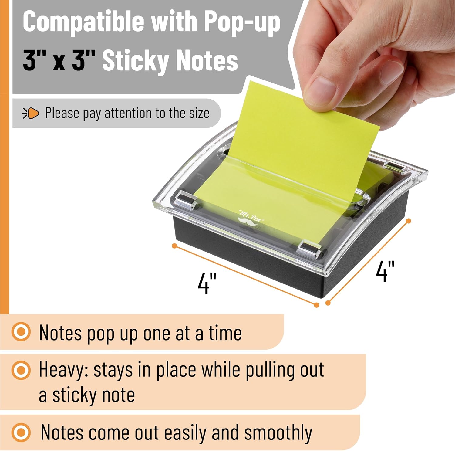 Mr. Pen Pop Up Sticky Note Dispenser, 3" x 3", Black, Sticky Note Dispenser, Sticky Note Holder for Desk, Clear Top