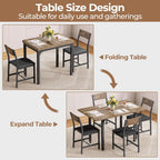 IRONCK 5-Piece Dining Table Set for 4, Extendable Kitchen Table Chairs Set of 4, Dining Room Table with 4 Upholstered Chairs, Folding for Small Space, Apartment, Walnut