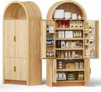 PRETZI 71" Tall Arched Pantry Cabinet, Arched Fluted Kitchen Storage Cabinet with Doors and Adjustable Shelves, Modern Natural Wood Cupboard Organizer for Kitchen, Dining Room, Living Room