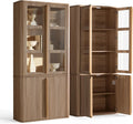 77" Tall Storage Cabinet - Fluted Pantry Cabinets with Glass Doors, Wooden Kitchen Food Cupboard, Adjustable Shelves, Modern Display Storage Closet for Living Room, Dining Room, Office, Oak 1pc
