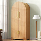 Tall Arched Kitchen Pantry Cabinet, Modern Fluted Wood Storage Cabinet with 8 Door Shelves, Adjustable Shelves and Hidden Drawer, Versatile Cupboard for Kitchen, Bathroom (Natural)