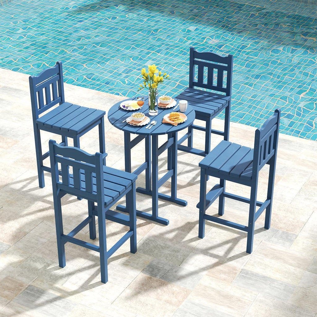 Sundale Outdoor Tall Adirondack Bar Chair Set of 4, HDPE Patio Stools with Backrest, 27.5 Inch Seat Height Tall Bistro Dining Counter Stool, All-Weather Pub Height Chair (Blue, 4 Bar Stools)