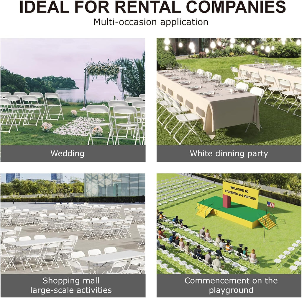 12 Pack White Folding Chair, Plastic Folding Chairs for Outside, Indoor Outdoor Chairs with Steel Frame, Foldable Chair for Wedding Camping Dining Renting in Patio Lawn, 350LBS Capacity