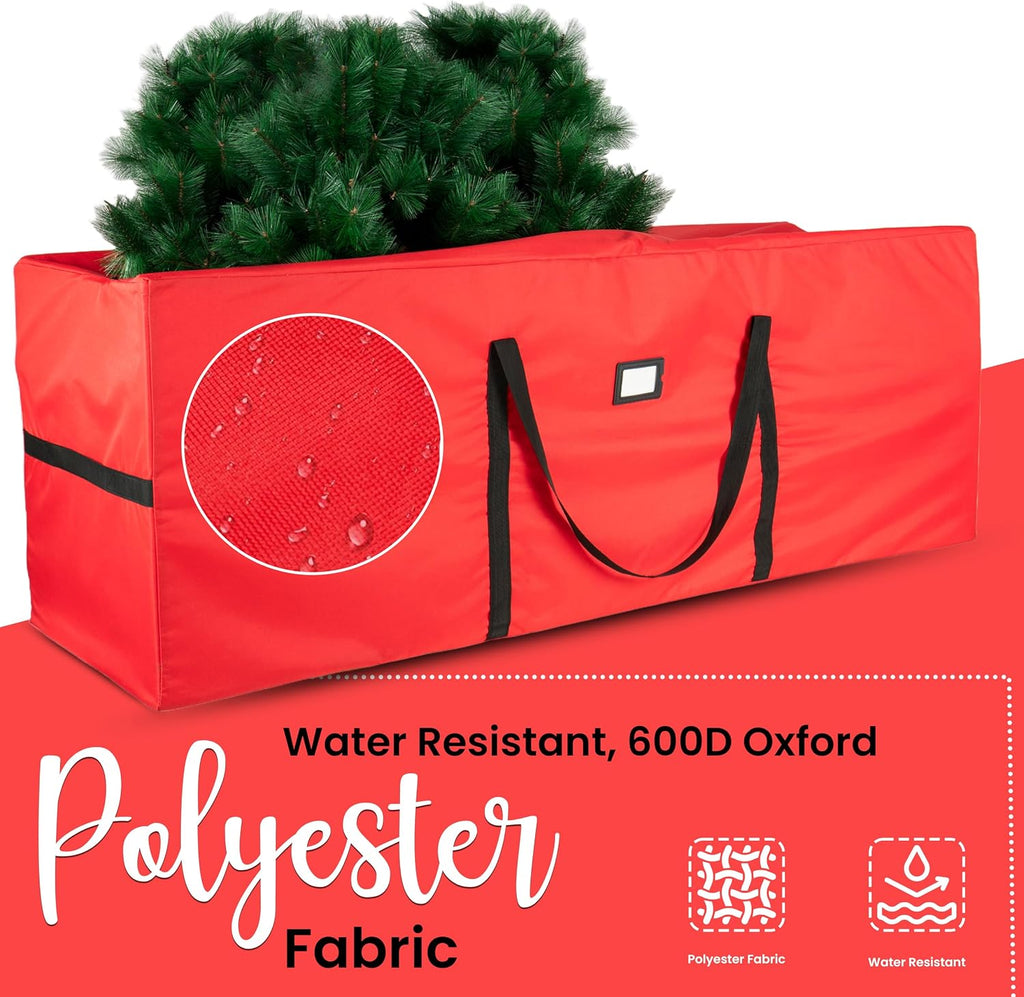 QUENTRO Heavy Duty Christmas Tree Storage Bag - Fits Up to 9ft Tall - Waterproof 600D Polyester Xmas Tree Bag with Reinforced Handles & Secure Zipper – Foldable Durable Holiday Storage Solution (Red)