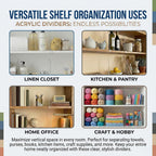Acrylic Shelf Dividers, 12 Pack Clear Closet Shelf Organizer, Slide-On Vertical Dividers for Sweaters, Shirts, Towels & Handbags, Fits 3/4 in Shelves, 11 x 8 in