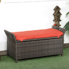 27Gallon Rectangular Polyethylene Rattan Storage Bench Durable Red Outdoor Heavy Duty with Hinged Lid Weatherproof Furniture