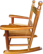 Kids Rocking Chair Solid Hardwood - Indoor Outdoor Children's Seating with Slatted Backrest & Armrests for Nursery Patio Balcony Use - Traditional Oak Finish for Boys Girls Ages 3-10
