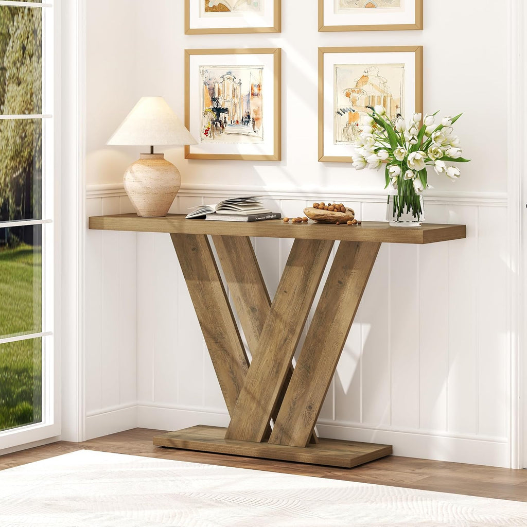 karlott 51 Inch Console Table, Modern Entryway Table with V-Shaped, Wood Sofa Table Behind Couch Table, Entryway Console Table for Living Room, Hallway, Entrance, Foyer, Easy Assembly
