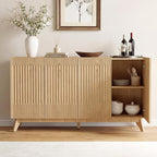 Fatmok Large Sideboard Buffet Cabinet with Storage, 65" Modern Fluted Credenza Buffet Table Coffee Bar Storage Cabinet with Doors & Adjustable Shelves for Living Room Kitchen Dining Room(Natural Oak)