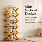 9 Tier Bamboo Shoe Rack, 2-9 Tier Foldable Bamboo Shoe Rack Options, The 9-Tier No-Assembly Vertical Design Bamboo Rack, for Shoes, Books, Vase, Save Space, Easy to Use (2-Tier)