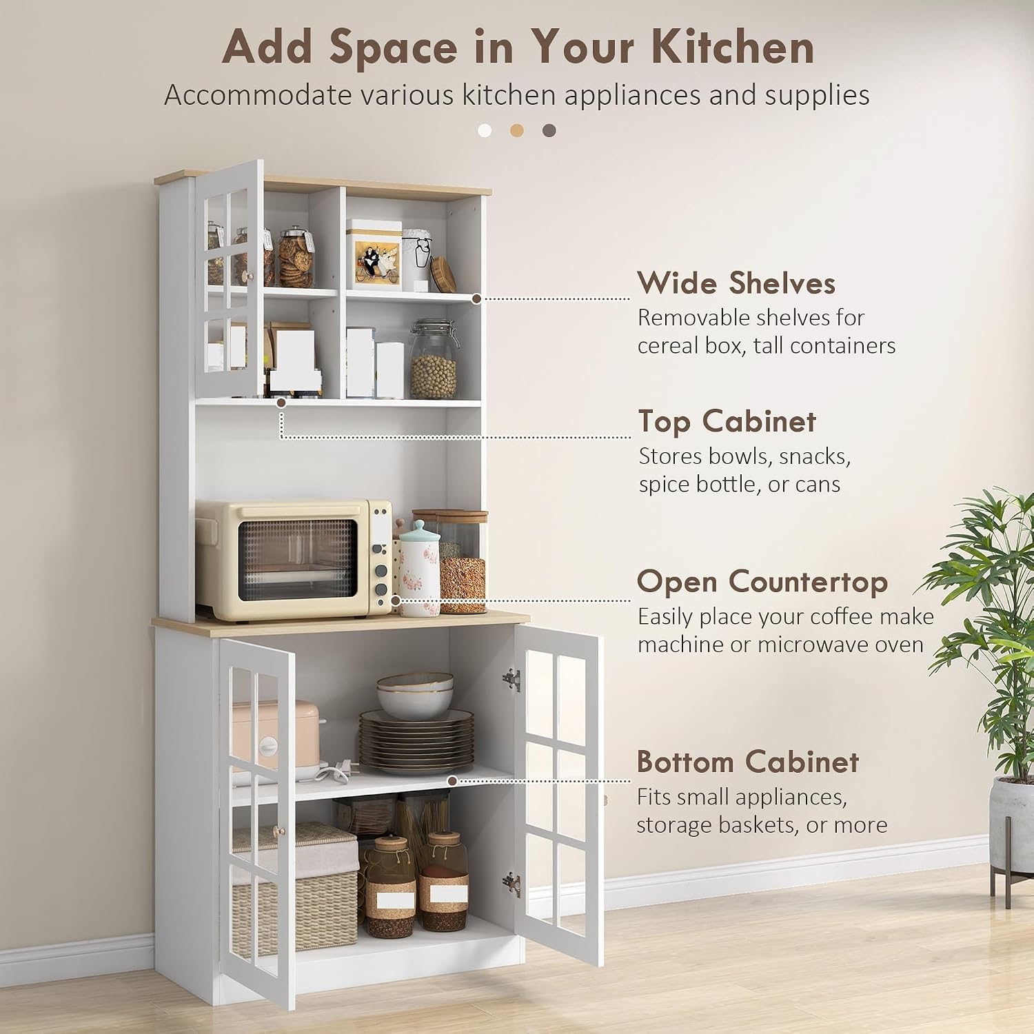 Modern Kitchen Pantry Cabinet, Freestanding Storage Cabinet with Hutch, for Dining Room,for Kitchen Home