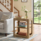 Tribesigns End Table with Storage Shelves, 3-Tier Side Table with Sturdy Base, Farmhouse Wooden Bedside Nightstand for Living Room, Bedroom, Rustic Brown