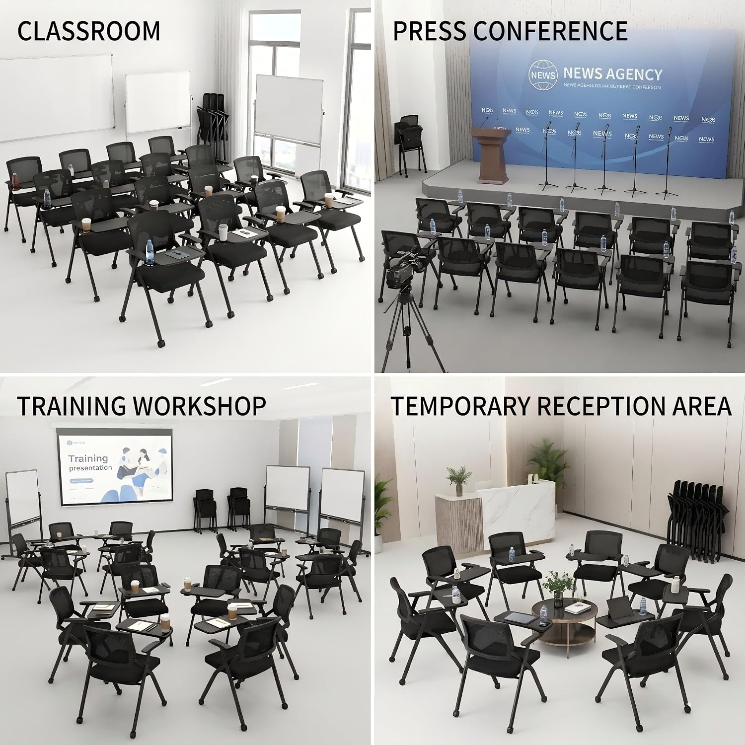 Folding Training Chair with Tablet Arm & Cup Holder – Space-Saving Nesting Chair for Conference Room, Classroom, School, Seminar, Office Meeting