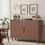 Fluted Sideboard Cabinet, Sideboard Buffet Cabinet with Storage and Sliding Doors, Modern Kitchen Storage Cabinet Coffee Bar Table for Living Room, Kitchen, Entryway (Walnut)