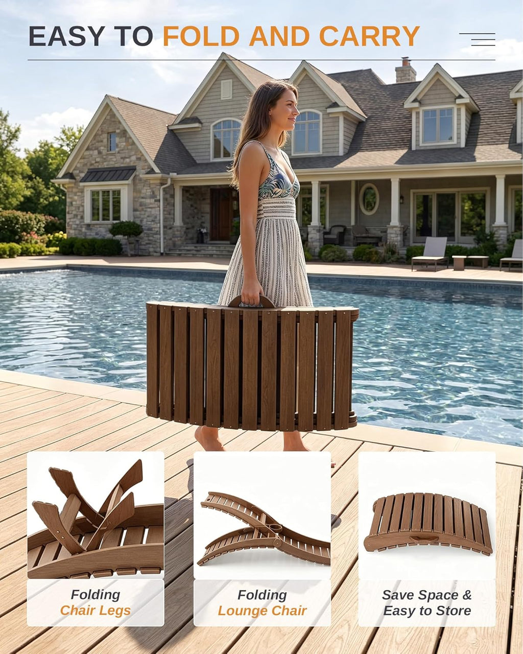 AreShark HDPE Pool Chaise Lounge Chairs Set of 2 up to 8-Inches of Water, Pre-Assembled Folding Outdoor Lounge Chairs with Cup Holders, for Hotel, Resort, Poolside, Sun Decks -Teak Color