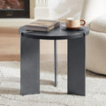 Round Side Table, Walnut End Table with Metal Legs, Small Bedside Table for Small Spaces, Wood Grain Top Accent Table with Non-Slip Feet Pads for Living Room, Bedroom(Black, 19.68" D)