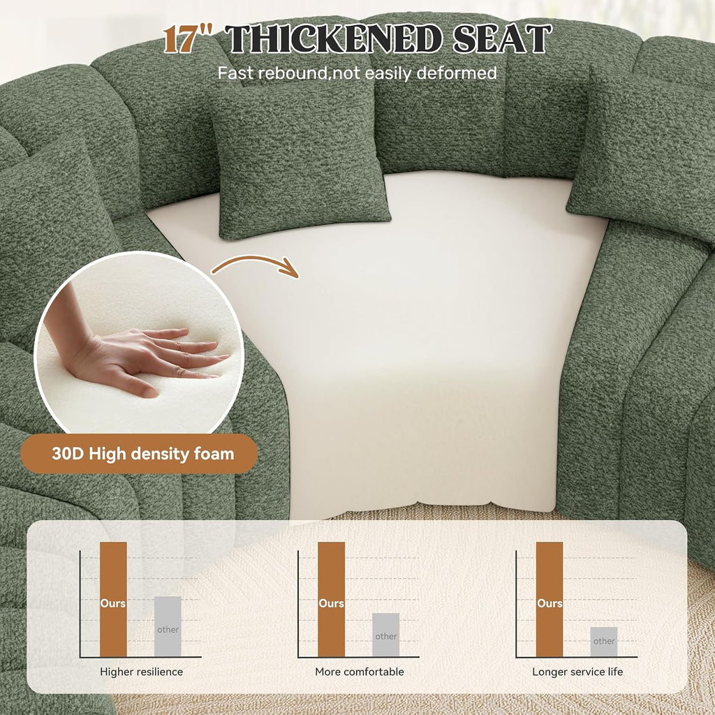 128" Oversized Curved Cloud Couch, Modern Compressed Modular Sectional Sofa, 4 Seater Boneless Couches for Living Room, No Assembly Required, Green 1 PCS