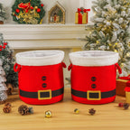 Christmas Bucket Xmas Buckets Red Santa Belt Round Basket with Handles, Christmas Game Ornaments Storage Tins Gift Basket Empty Decorative Kitchen Candy Bars for Xmas Winter Holidays Party Favors