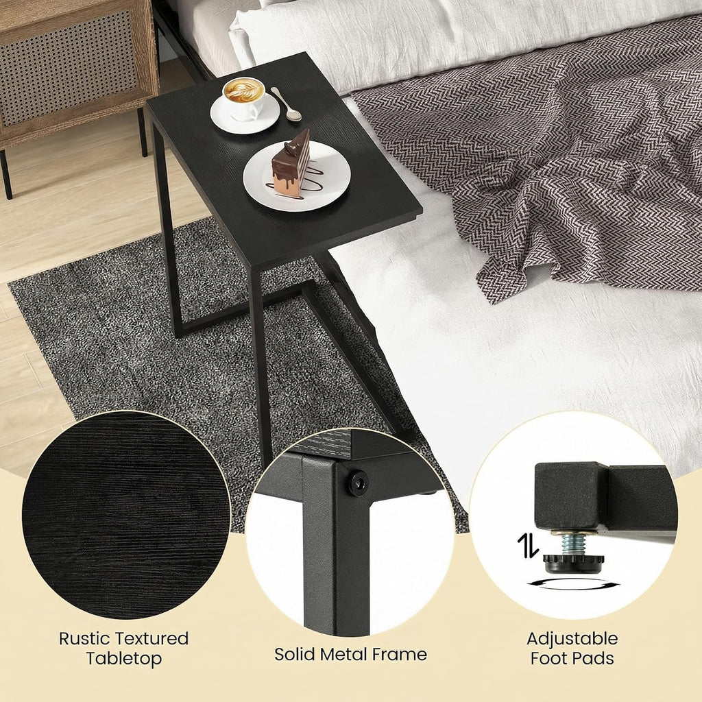 Giantex C Shaped End Table, 26.5" Slide-Under Couch Table for Laptop Coffee Snack, Industrial Side Table with Metal Frame & Wood Top, Versatile Sofa Table for Living Room, Bedroom, Black