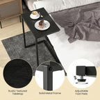 Giantex C Shaped End Table, 26.5" Slide-Under Couch Table for Laptop Coffee Snack, Industrial Side Table with Metal Frame & Wood Top, Versatile Sofa Table for Living Room, Bedroom, Black