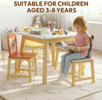 Kids Table and 4 Chairs, Wooden Stable Table and Chair Set (Elephant&Leopard&Lion&Zebra), Ideal for Arts & Crafts, Snack Time, Homeschooling, Homework & More