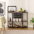 COSTWAY Wine Bar Cabinet, 3-Tier Liquor Cabinet with Power Outlets, Wine Bottle Racks, Glass Holders, Coffee Bar Cabinet, Freestanding Mini Bar Table for Kitchen, Dining Room, Pub (Rustic Brown)