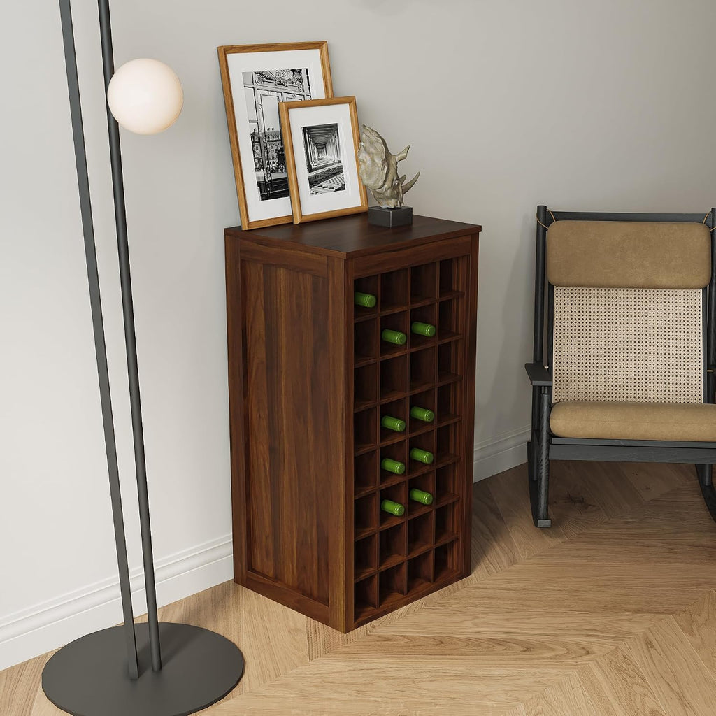 WERSMT 8-Tier Freestanding Wine Rack Wood, 32 Bottles Wine Rack Counter for Small Space, Farmhouse Stackable Modular Wine Bottle Holder Rack, Walnut