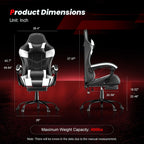 Gaming Chair with Footrest, Ergonomic Video Game Chair with Headrest and Lumbar Support, 400 lbs Adult Chair, Height Adjustable 360° Swivel High Back Reclining Computer Chair for Home Office (White)