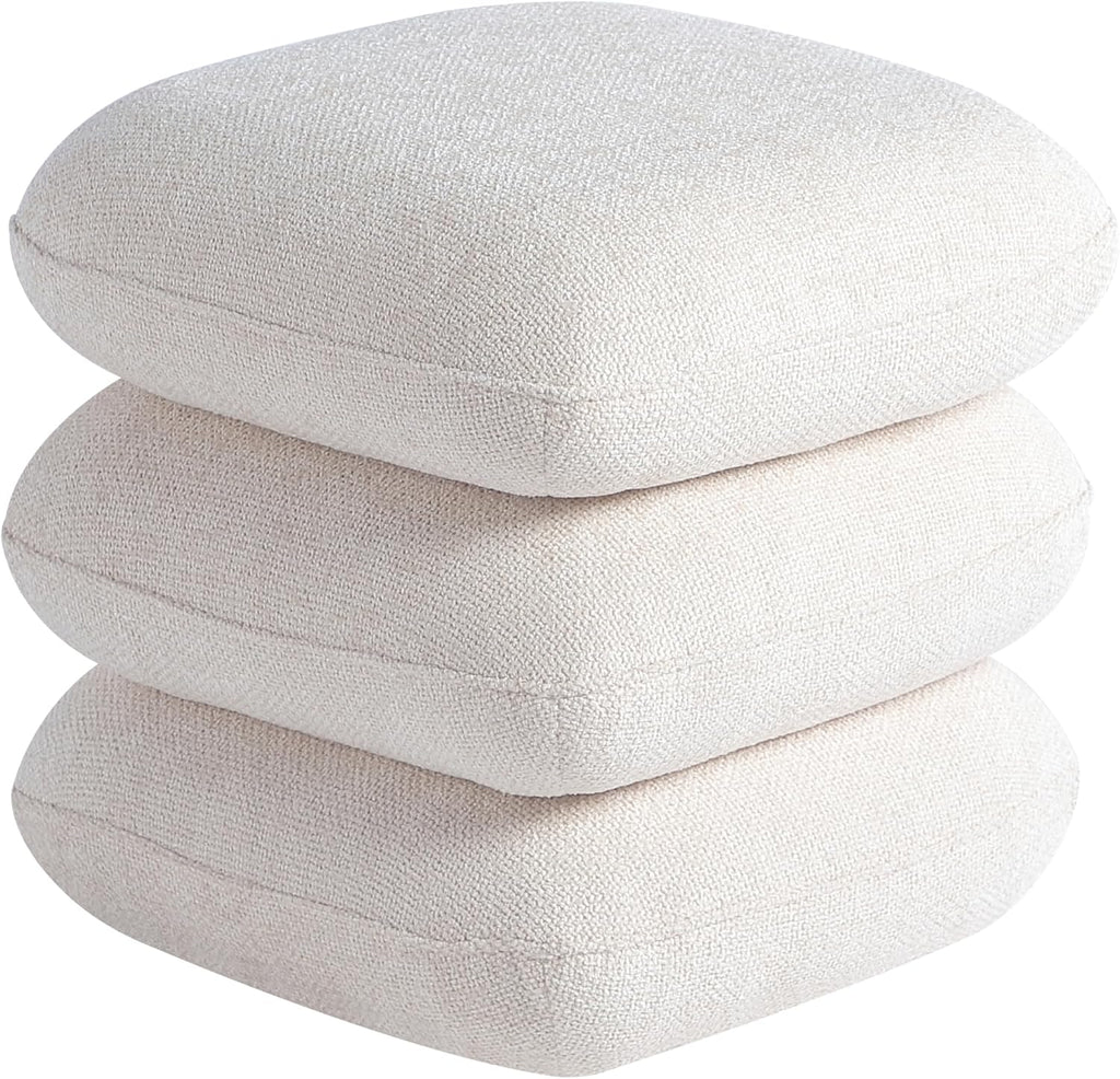 Get Set Style 360° Swivel Linen Ottoman, Modern Upholstered Foot Stool, Multifunctional Vanity Chair Accent Stool for Small Space, Living Room, Bedroom, Entryway, Warm Ivory