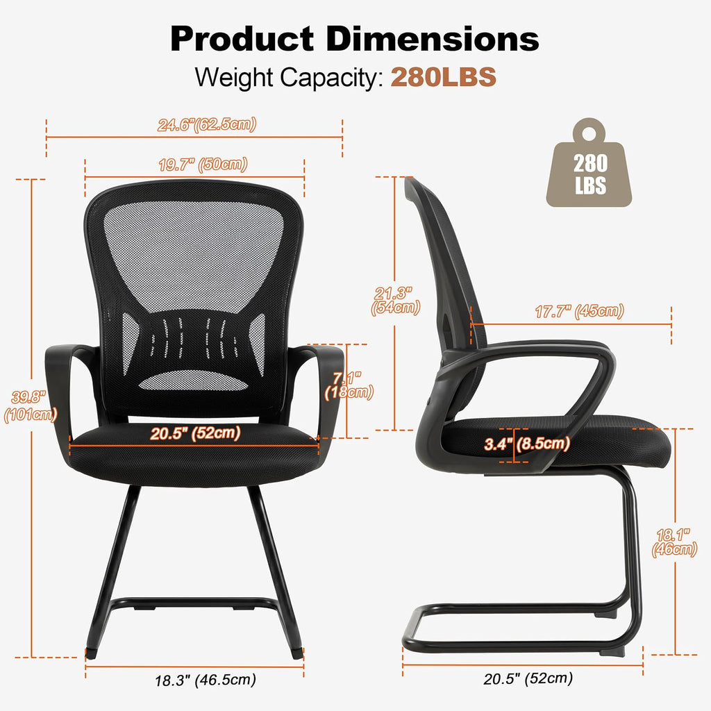 Okeysen Waiting Room Guest Chairs Set of 2, Mesh Mid Back Office Reception Chair with Arms, Office Desk Chair with Sled Base No Wheels, for Office Meeting, Conference Room, Waiting Area, Lobby