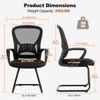 Okeysen Waiting Room Guest Chairs Set of 2, Mesh Mid Back Office Reception Chair with Arms, Office Desk Chair with Sled Base No Wheels, for Office Meeting, Conference Room, Waiting Area, Lobby
