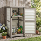 Small Outdoor Storage Cabinet with Metal Top, 2-Tier Patio Potting Bench & Garden Tool Organizer, Adjustable Shelf Corner Storage Cabinet for Balcony Backyard Porch