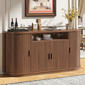 63" Sideboard Buffet Cabinet with Storage, Modern Fluted Accent Credenza with Sliding Doors, Drawers and Adjustable Shelves, Wood Coffee Bar Console Table for Kitchen, Living Room, Enrtyway (Walnut)