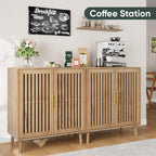 Smart FENDEE Sideboard Cabinet, 31.5" W Farmhouse Buffet Cabinet with Slatted Doors & Adjustable Shelf, Wooden Coffee Bar Storage Station for Kitchen, Dining Room, Living Room, Entryway, Natural