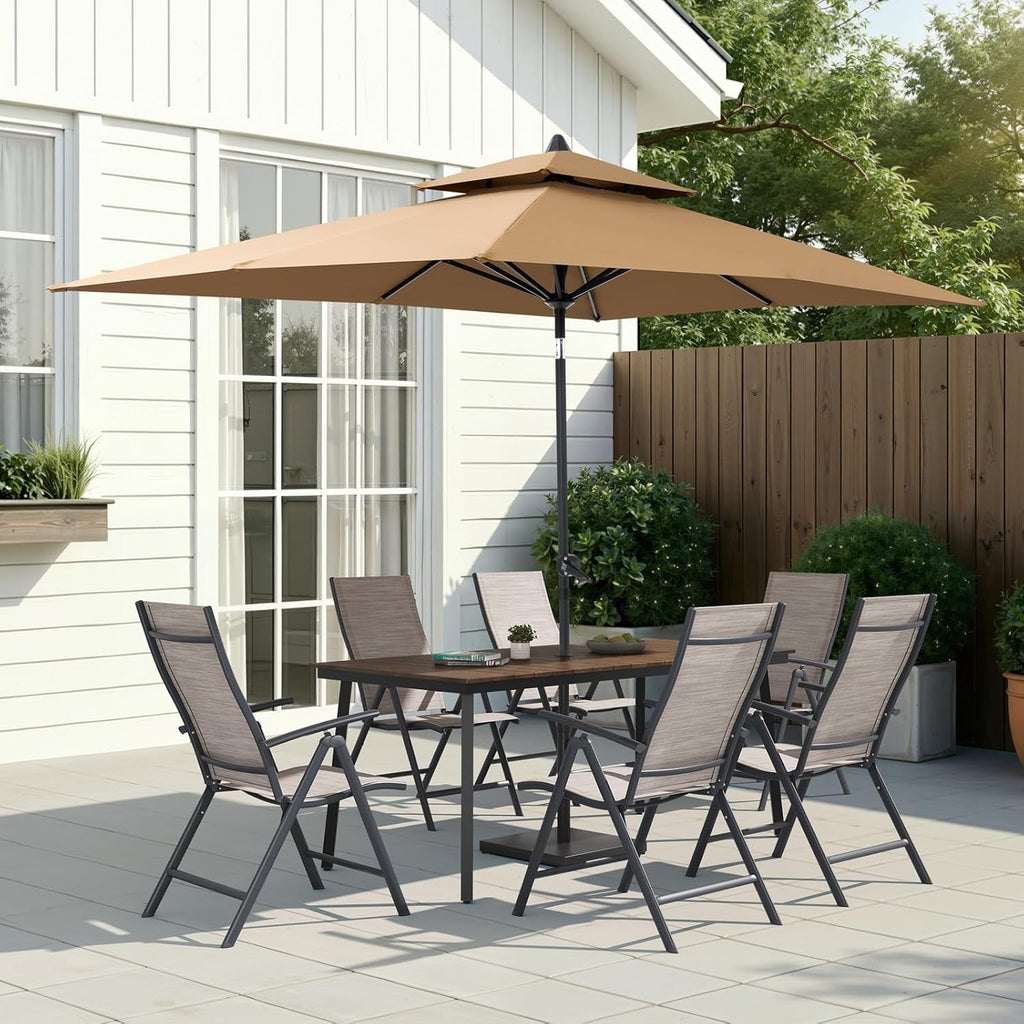 Crestlive Products Folding Patio Chairs Set of 2, 7-Level Adjustable Recliner High Back Foldable Outdoor Chairs Lawn Chairs for Pool, Backyard, Brown