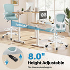 Drafting Chair Tall Office Chair for Standing Desk - Ergonomic Computer Work Stool with Lumbar Support, Flip-up Arms & Foot Ring. for Studio Artist Engineer Gaming Bar Study (Light Blue)