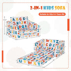 COSTWAY Kids Sofa, 2-in-1 Convertible Sofa to Lounger for Children with Side Storage Pocket, Flip Open Couch with Cut Patterns, Lightweight Toddler Furniture for Boys Girls (Alphabet)