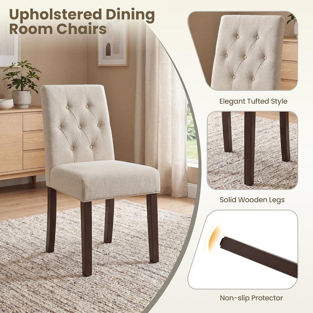 Upholstered Dining Chairs Set of 4 - Modern Parsons Kitchen & Dining Room Chair with Diamond Tufted Back, Solid Wooden Legs for Apartment, Café, Vanity