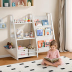 Kids Bookshelf and Toy Storage Organizer, 3-Tier Metal Toddler Bookcase with Deep Pockets, 2-in-1 Freestanding Nursery Bookshelf for Playroom, 29.53" D x 11.81" W x 32.68" H, White