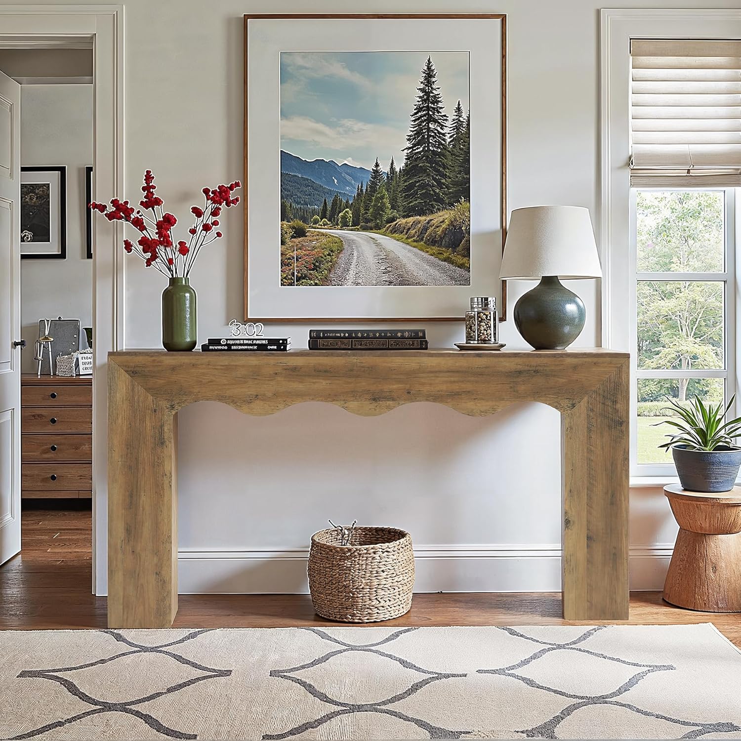 Tribesigns 63" Farmhouse Console Table, Wooden Couch Table Behind Sofa with Storage, Long Entryway Sofa Station, Narrow Console Stand with Base, Hallway Stand for Entryway, Living Room