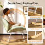 VINGLI 25.6" Extra Wide Criss Cross Nursery Rocking Chair,Cute Curved 115° Reclining Armless Glider,Teddy Small Rocker w/Pillow & Solid Wood for Indoor,Bedroom, Living Room,Teddy Fleece,Seafoam Green