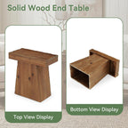 Solid End Table, 23.6" Wood Side Table with Trapezoid Base for Small Space, Living Room, Easy Assembly, Warm Walnut Brown